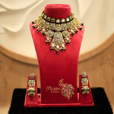 Pachi Kundan Bridal Jewellery Set with Maang Tikka – Gold Plated with Green Crystals