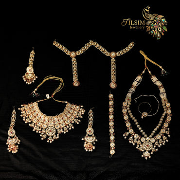 White Pearl & Red Stone Kundan Bridal Jewellery Set – Complete Wedding Accessories