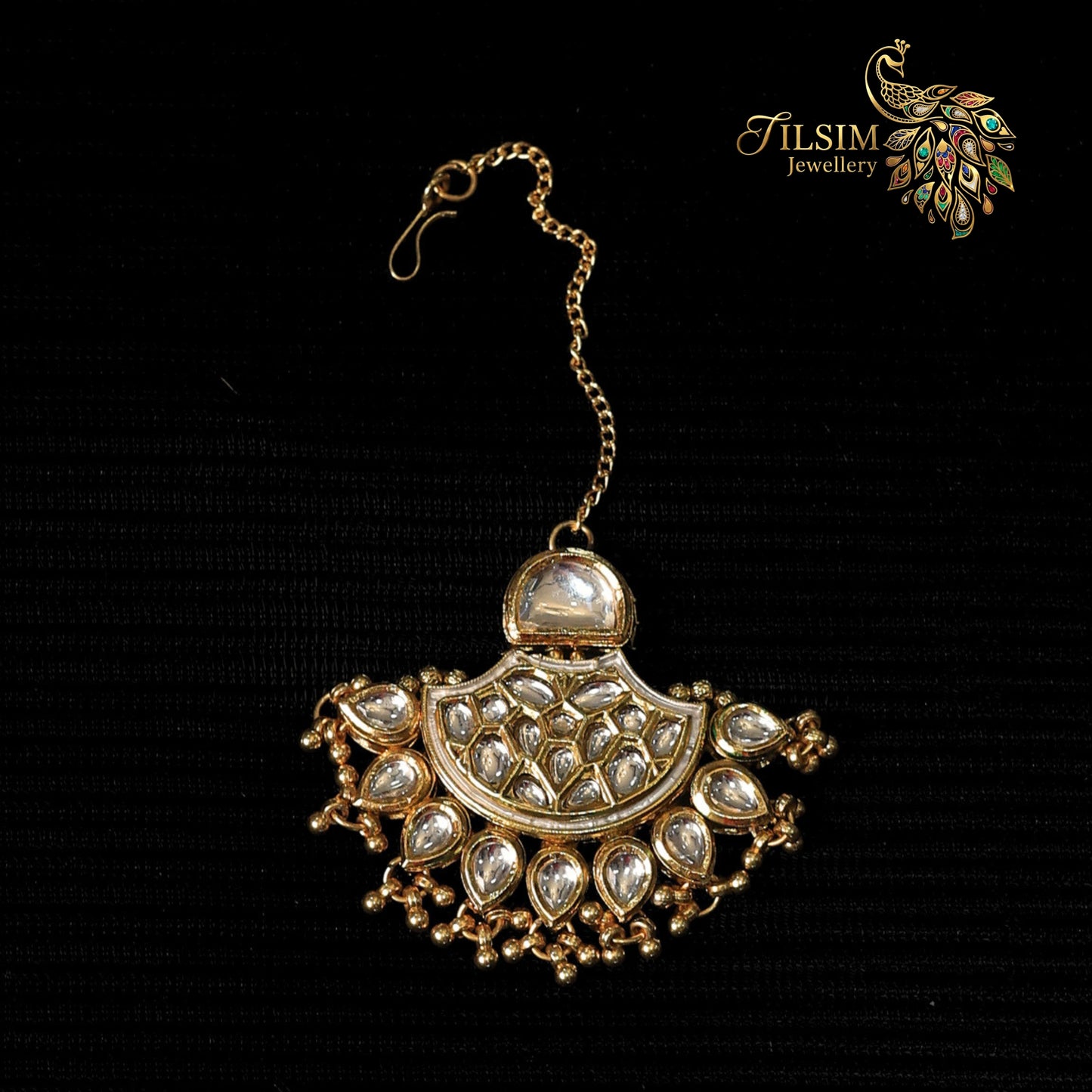 Pachi Kundan Bridal Jewellery Set with Maang Tikka – Gold Plated with Green Crystals