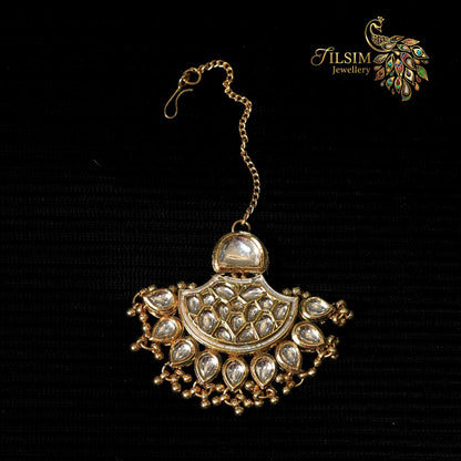 Pachi Kundan Bridal Jewellery Set with Maang Tikka – Gold Plated with Green Crystals