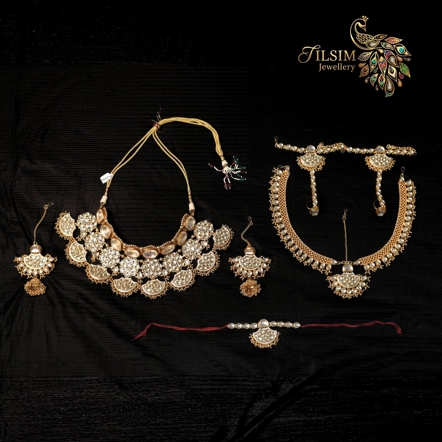 Pachi Kundan Bridal Jewellery Set with Maang Tikka – Gold Plated with Green Crystals