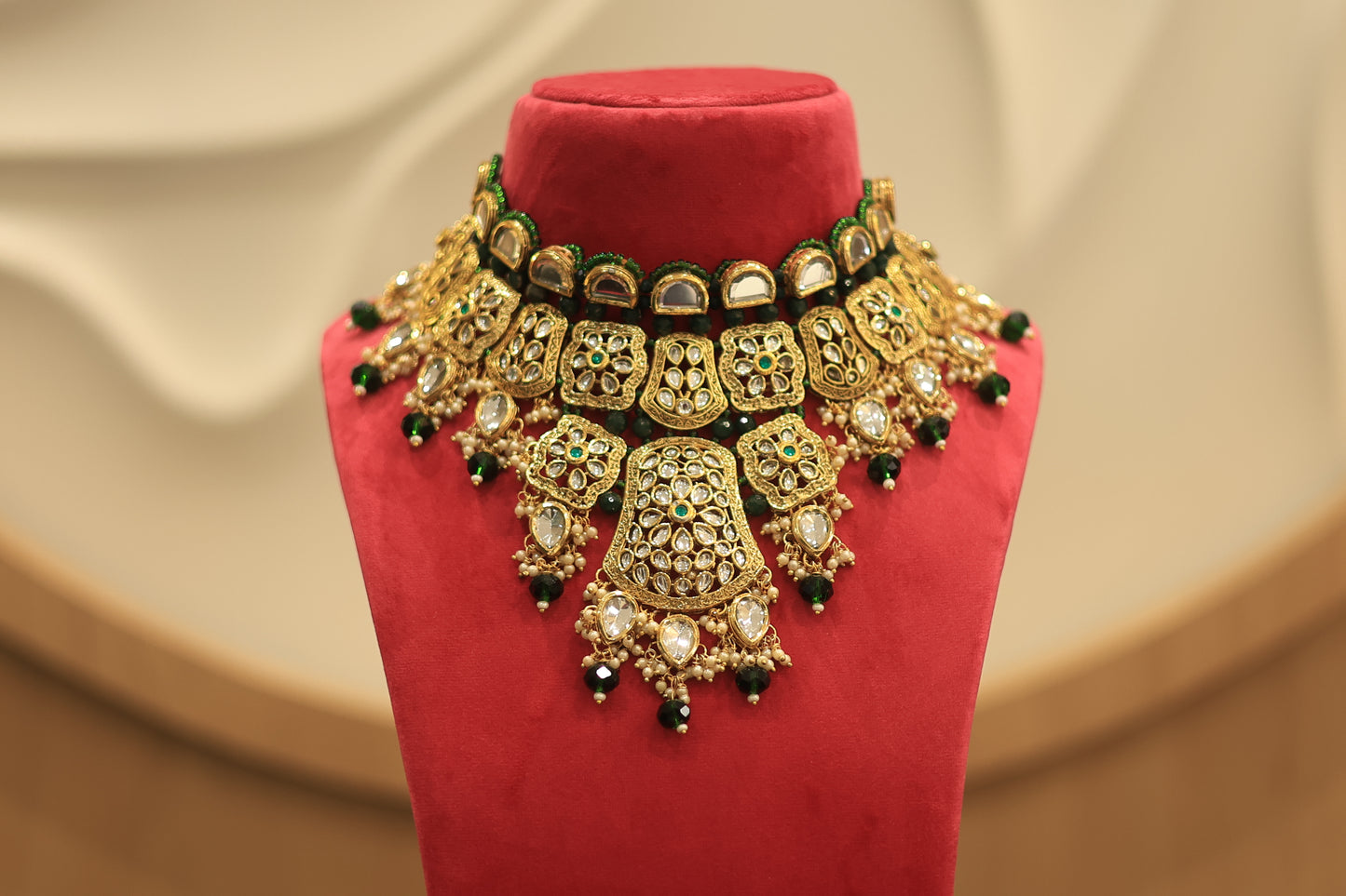 Pachi Kundan Bridal Jewellery Set with Maang Tikka – Gold Plated with Green Crystals