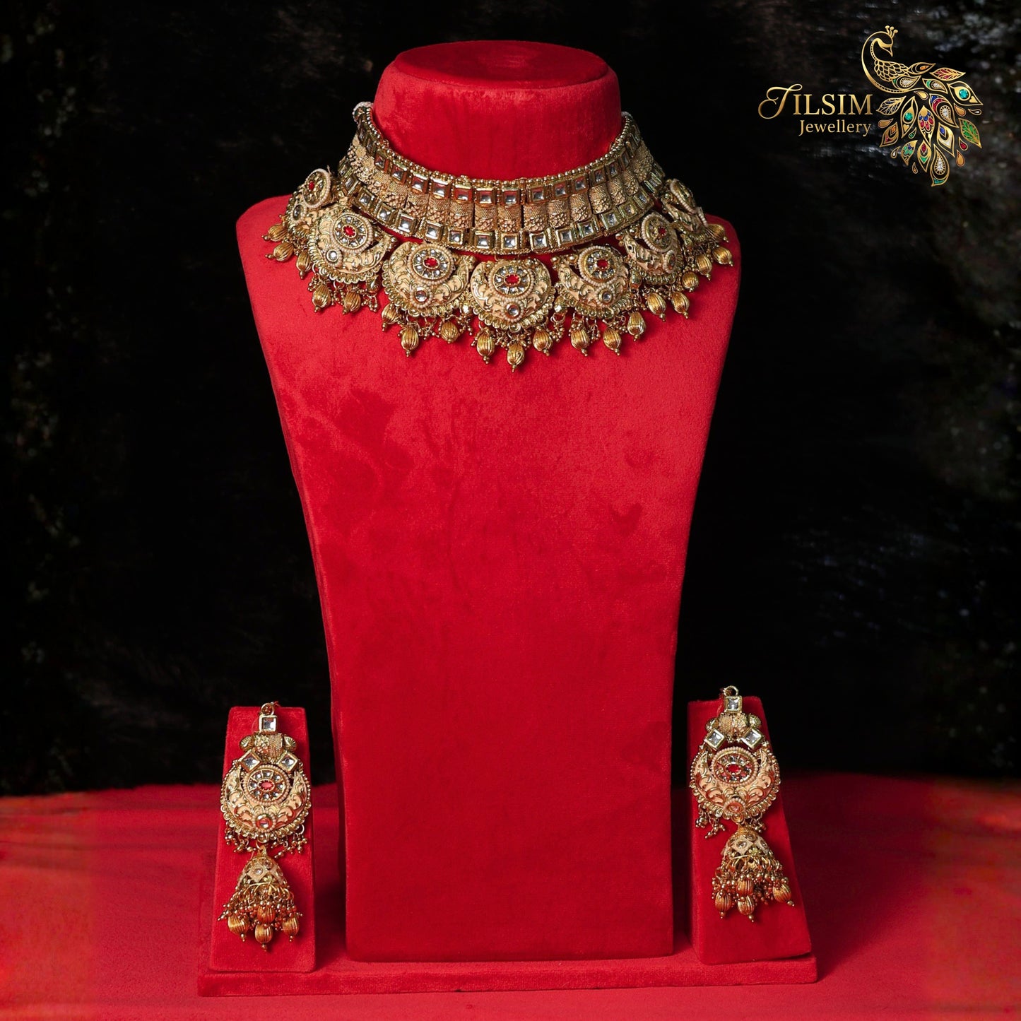 Antique Brass Kundan Choker Jewellery Set – Meena & Pearl Wedding Accessories