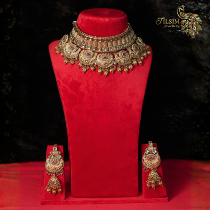 Antique Brass Kundan Choker Jewellery Set – Meena & Pearl Wedding Accessories