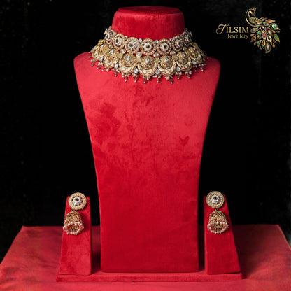 Rajwadi Brass Kundan Meena Choker Jewellery Set – Pearl Wedding Accessories