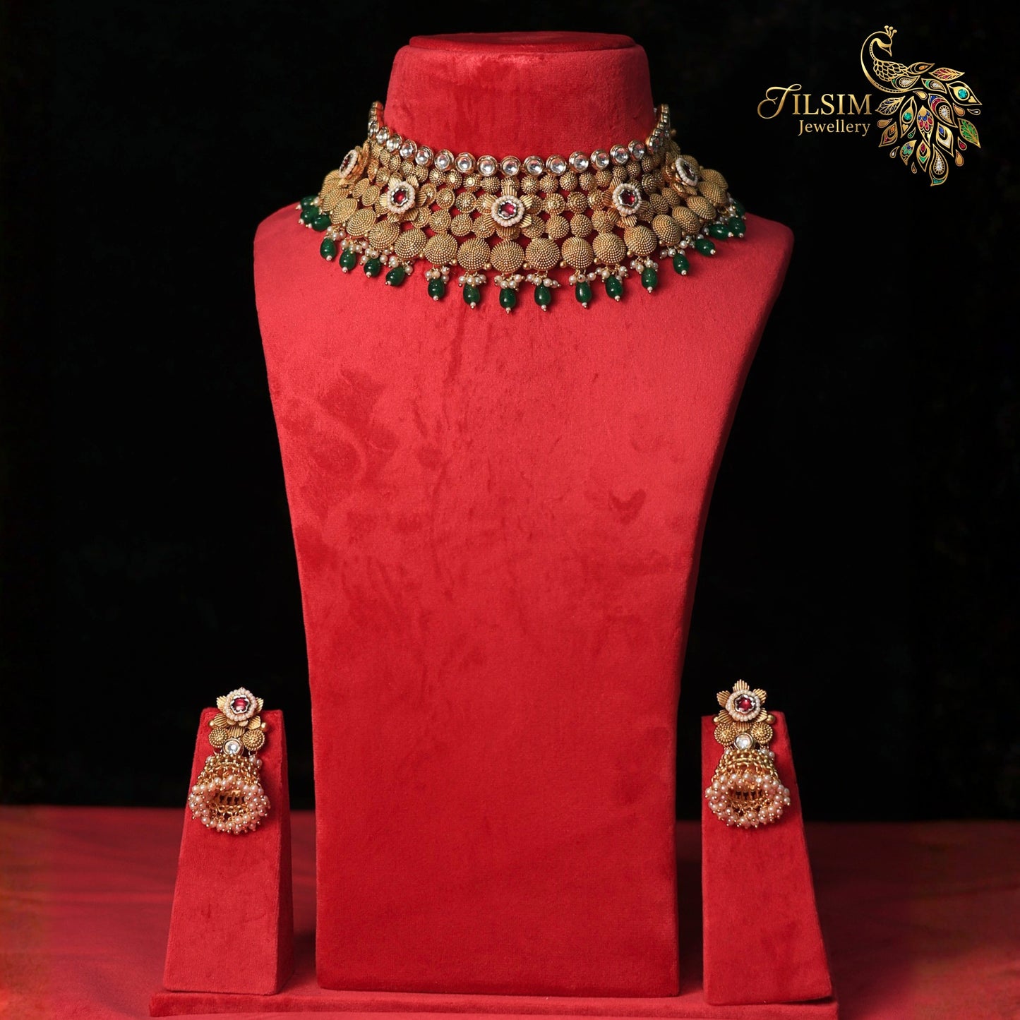 Rajwadi Brass Kundan Choker Jewellery Set – Pearl Wedding Accessories
