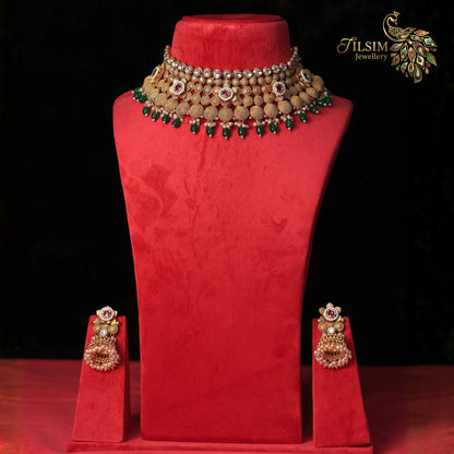Rajwadi Brass Kundan Choker Jewellery Set – Pearl Wedding Accessories