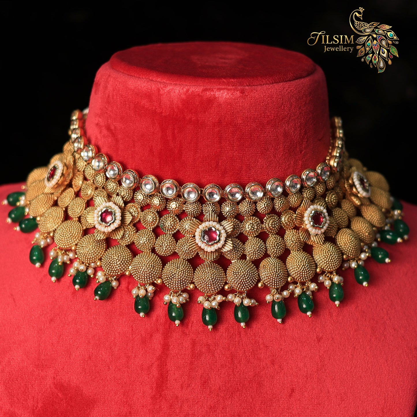 Rajwadi Brass Kundan Choker Jewellery Set – Pearl Wedding Accessories