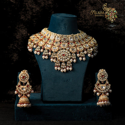 White Pearl & Red Stone Kundan Bridal Jewellery Set – Complete Wedding Accessories