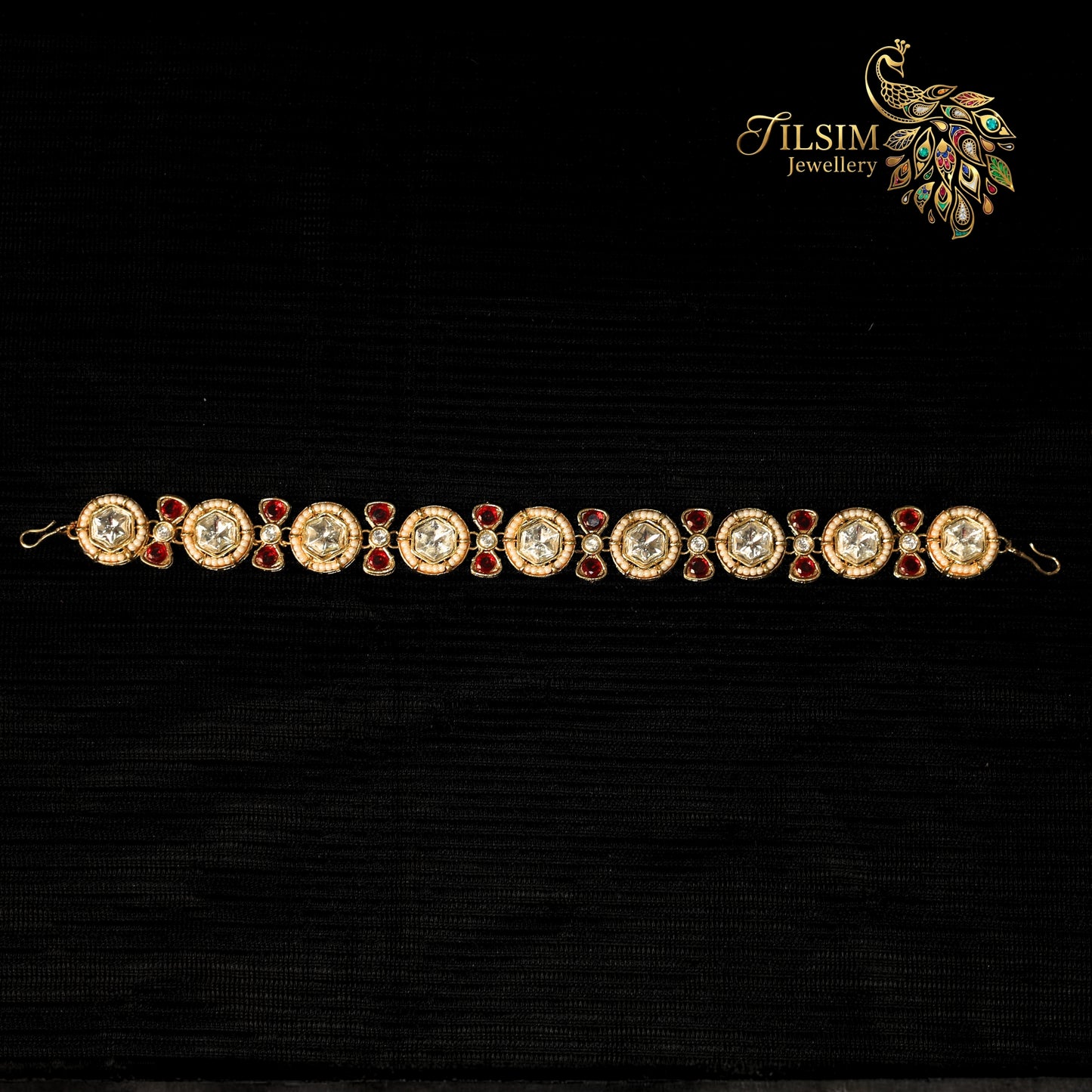 White Pearl & Red Stone Kundan Bridal Jewellery Set – Complete Wedding Accessories