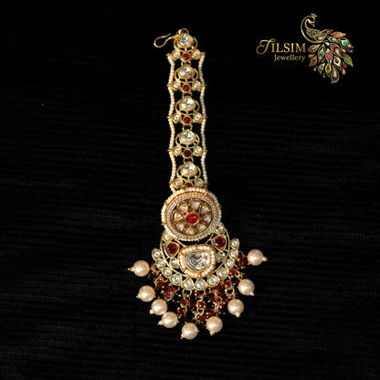 White Pearl & Red Stone Kundan Bridal Jewellery Set – Complete Wedding Accessories