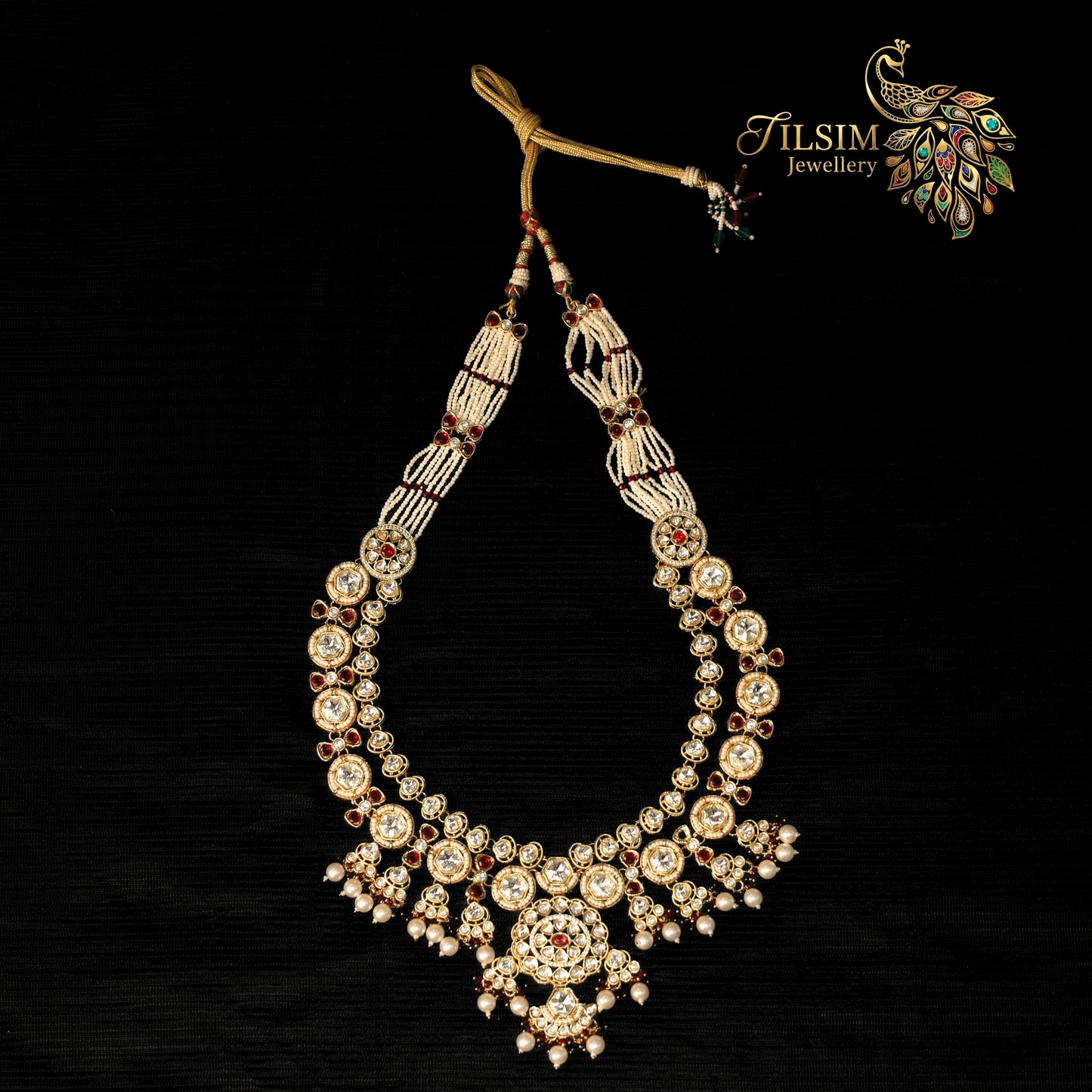 White Pearl & Red Stone Kundan Bridal Jewellery Set – Complete Wedding Accessories