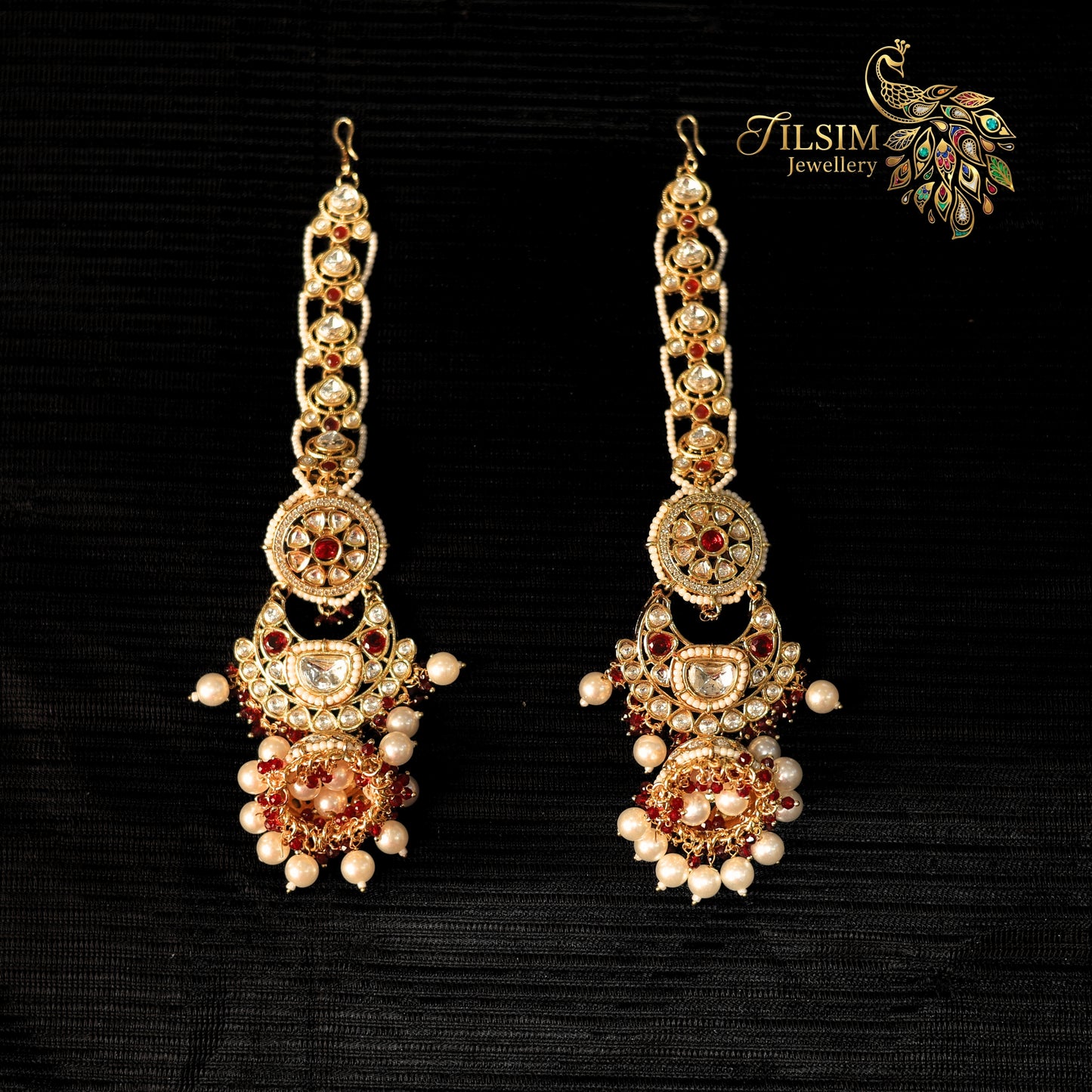 White Pearl & Red Stone Kundan Bridal Jewellery Set – Complete Wedding Accessories