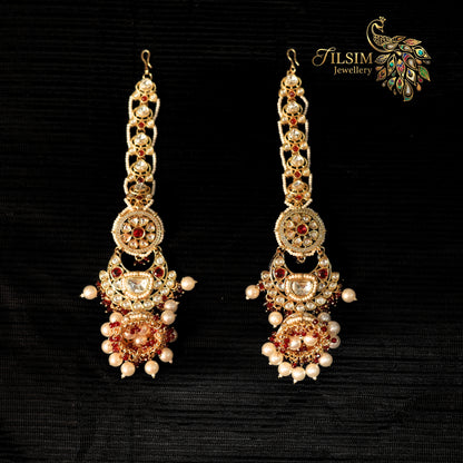 White Pearl & Red Stone Kundan Bridal Jewellery Set – Complete Wedding Accessories