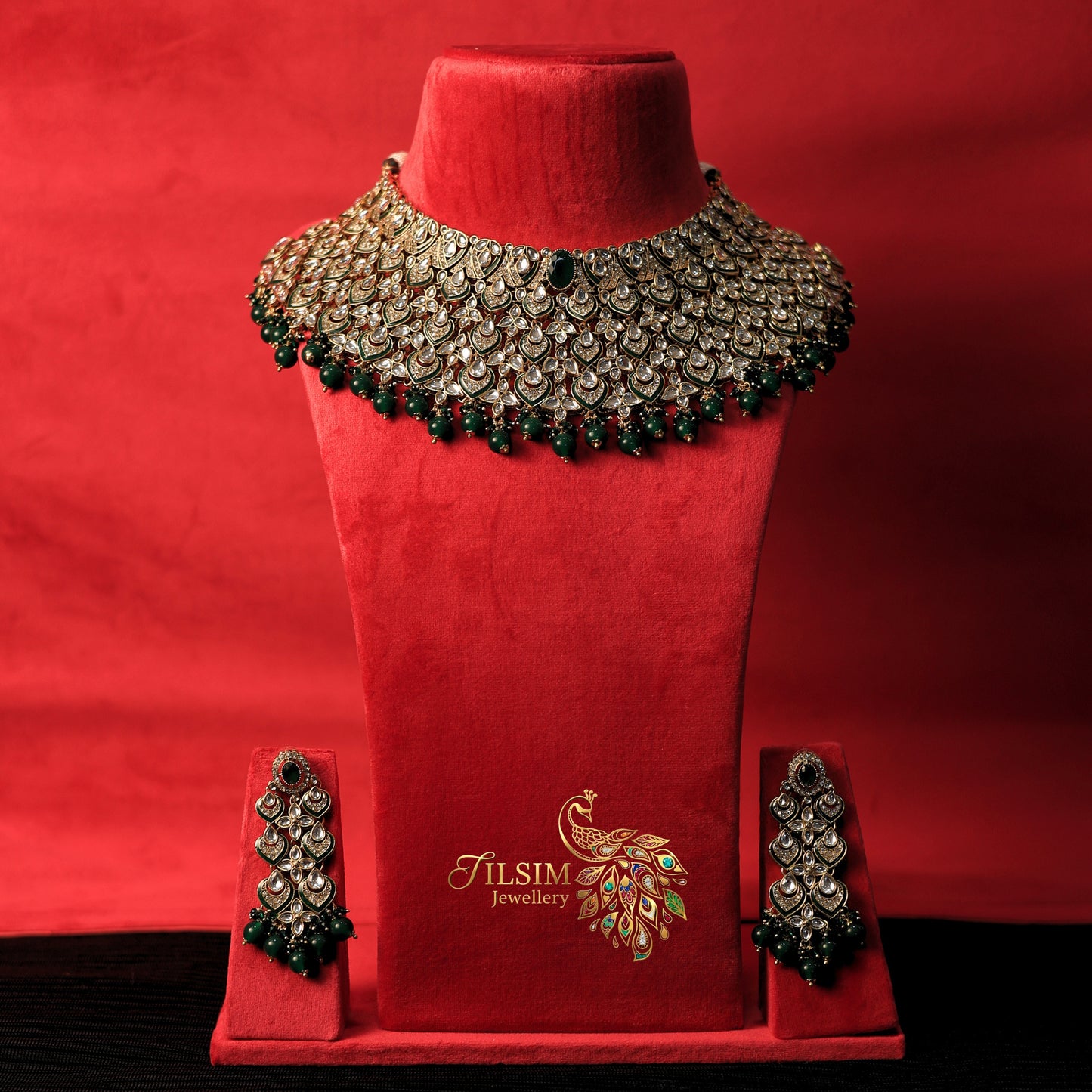 Green Crystal & Kundan Bridal Jewellery Set – Complete Wedding Accessories