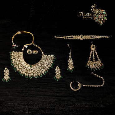 Green Crystal & Kundan Bridal Jewellery Set – Complete Wedding Accessories