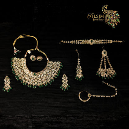 Green Crystal & Kundan Bridal Jewellery Set – Complete Wedding Accessories